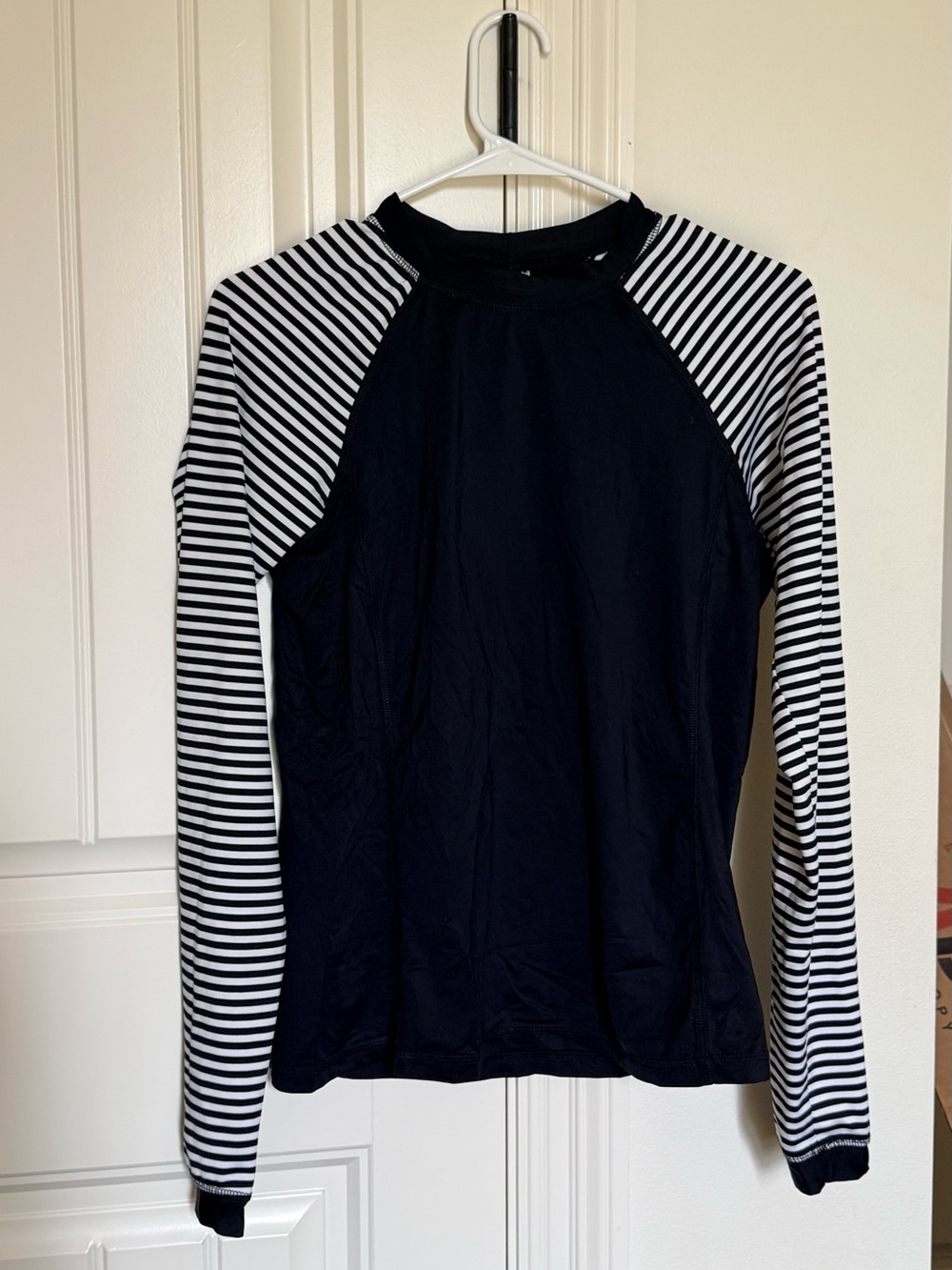 Mossimo Supply Co. Black Rashguard with Black & White Striped Sleeves